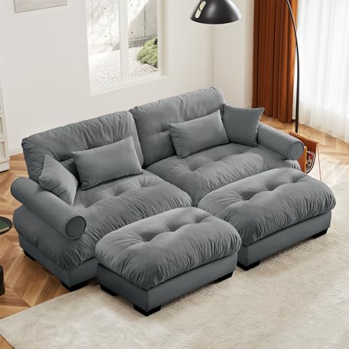 130" Modular Sectional Sofa,Velvet Upholstered Couches for Living Room,3 Seater Green Sofa Couch with Movable Ottoman