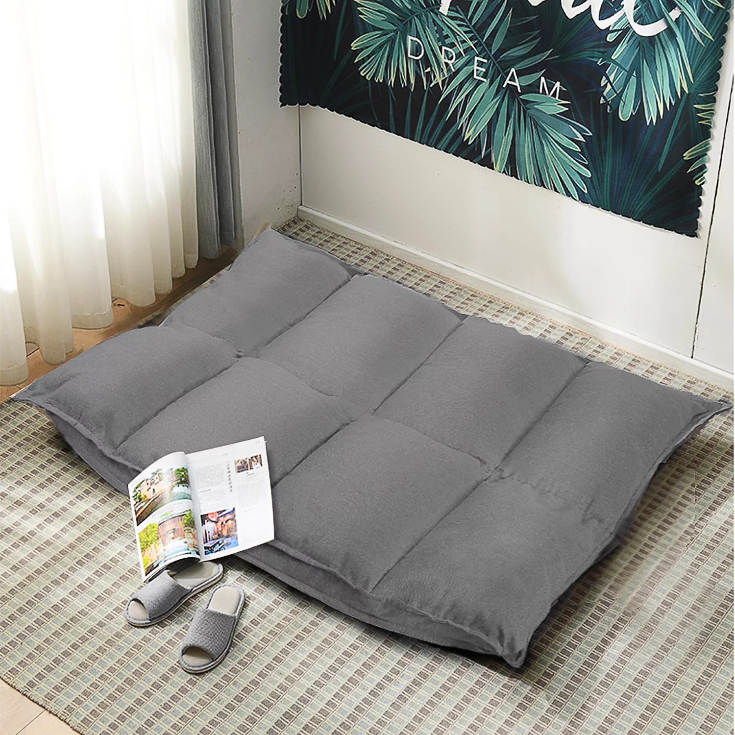 Lazy Sofa Futons Sets Folding Sofa Bed Adjustable Sofa TV Floor Couch | Dark Grey - Curated Treasures Market