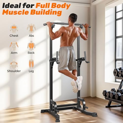 Sportsroyals Pull Up Bar Dip Station Power Tower Assistive Trainer Multi-Function Home Gym Strength Training Fitness Equipment 450LBS