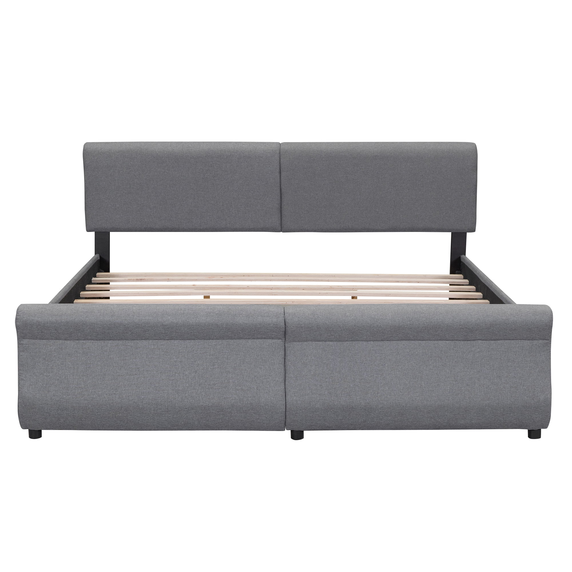mountright King Size Linen Upholstered Platform Bed with Headboard and 2 Drawers, Platform Bed Frame with Wood Slat Support, No Box Spring Required
