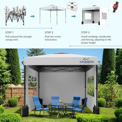 10X10 Pop Up Canopy Tent with 3 Sidewalls,Easy Up Canopy,Commercial Instant Shelter,Heavy Duty One Person Set Up Event Tent,Gray