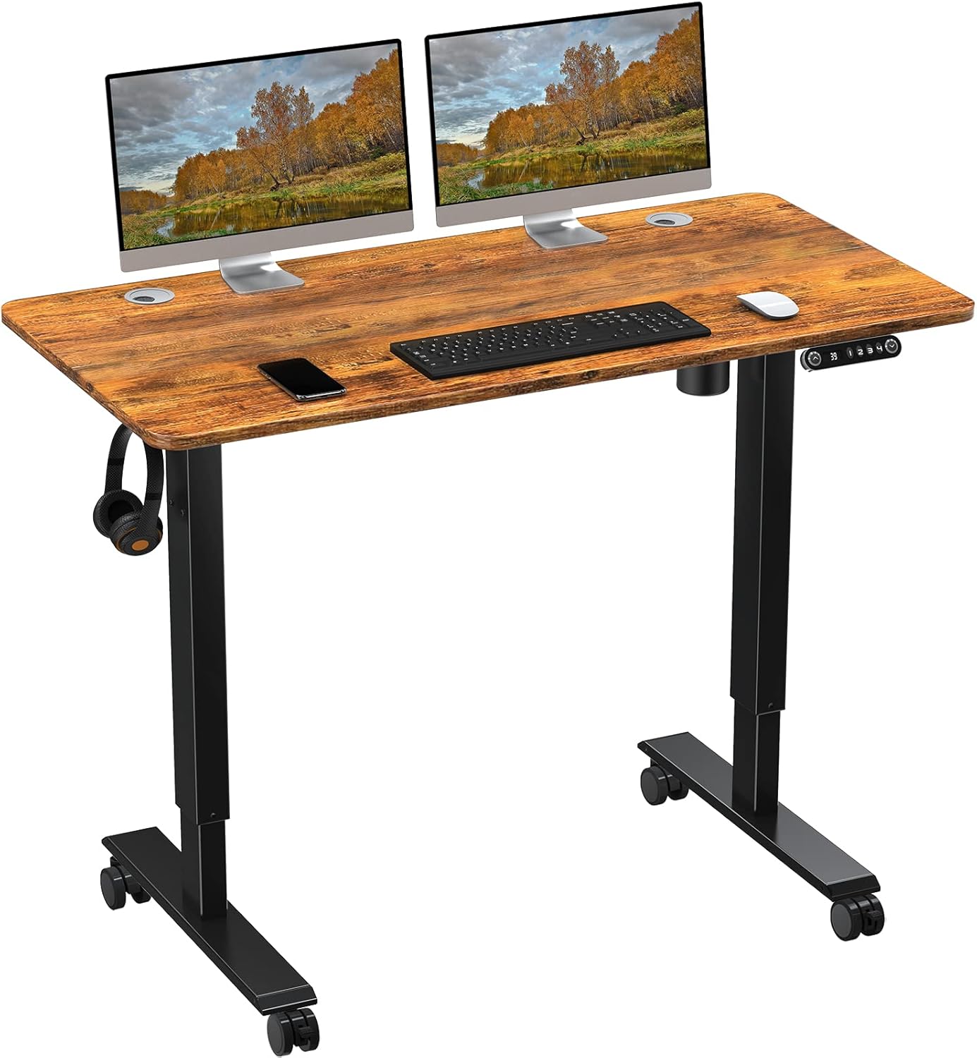 WOKA Electric Standing Desk, 48 x 24 inch Height Adjustable Desk, Stand Up Desk with Casters, Sit to Stand Desk with Splice Board