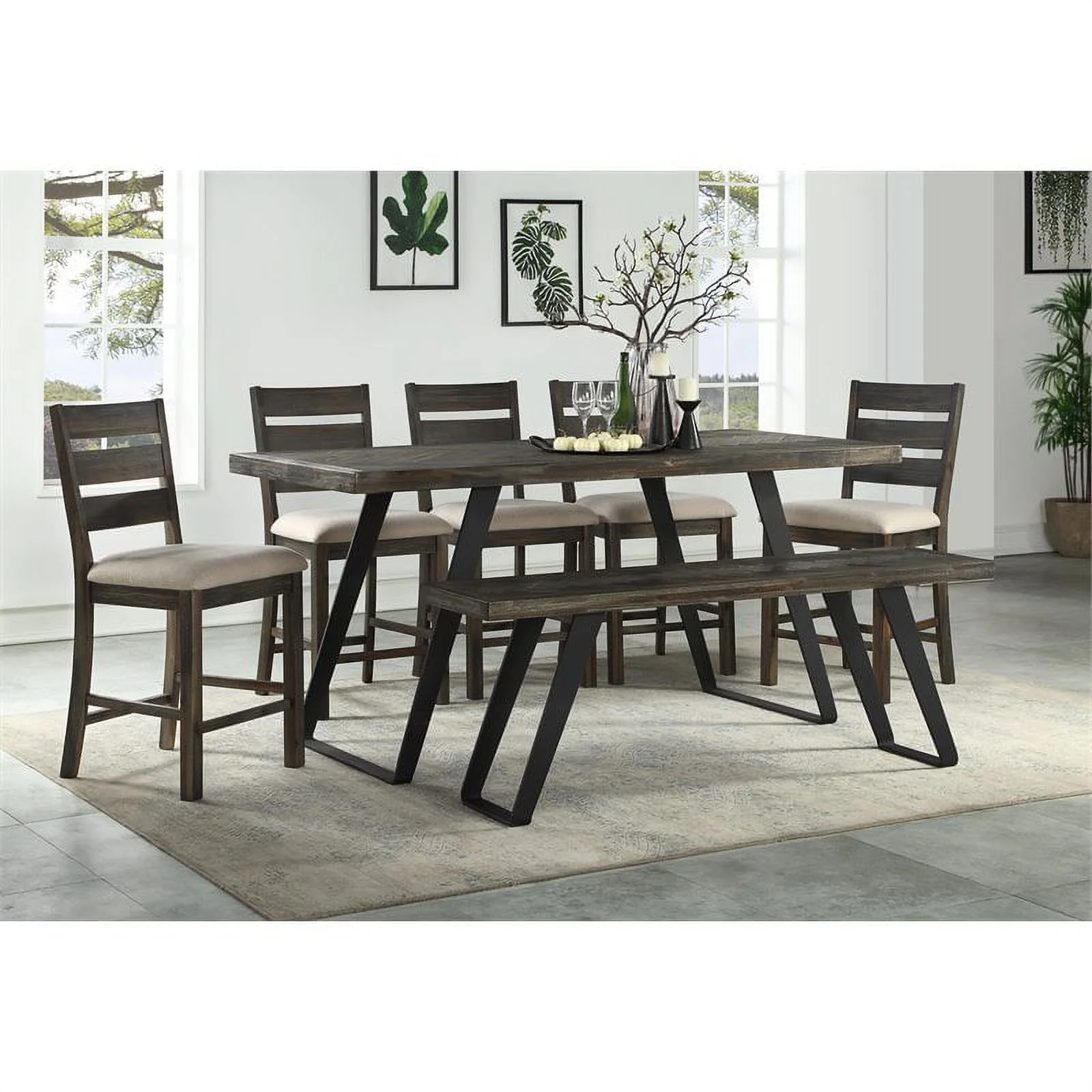 Pemberly Row Aspen Court Wood Herringbone Counter Height Dining Table