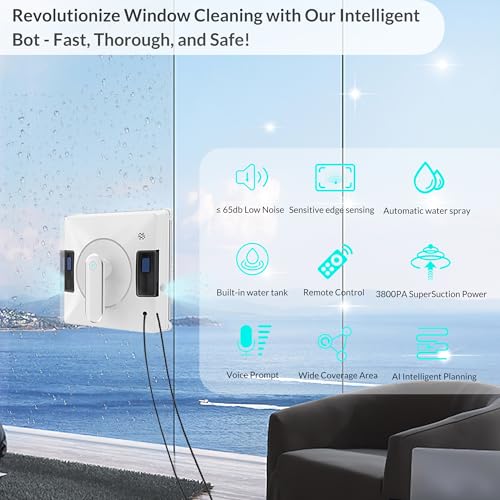 Smart Window Cleaning Robot With Dual Water Spray,3800pa Suction, Multiple Anti - Fall Protection,AI Path Planning,App & Remote Control