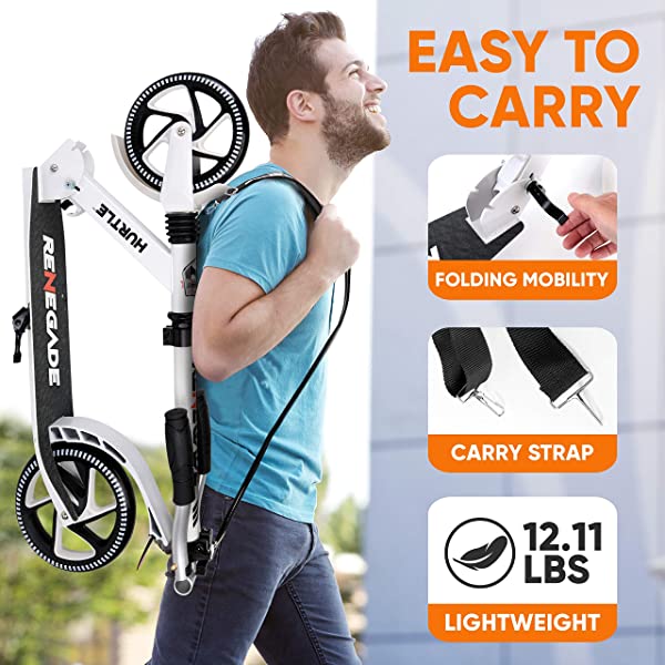 Hurtle Scooter &ndash; Scooter for Teenager &ndash; Kick Scooter &ndash; 2 Wheel Scooter with Adjustable T-Bar Handlebar &ndash