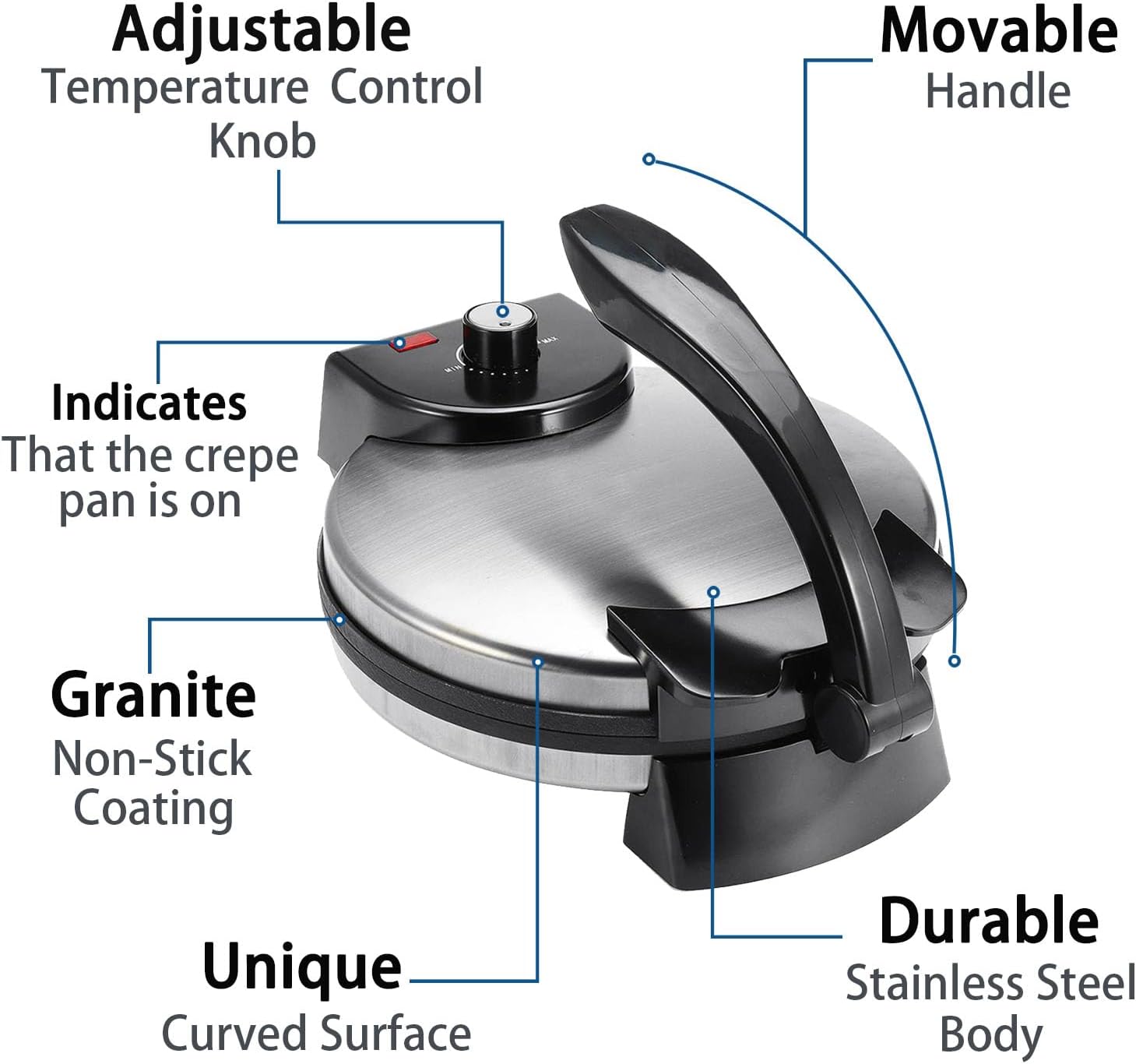 Electric Roti Maker Tortilla Press 10 Inch Multipurpose Electric Tortilla Maker Automatic Electric Chapati Press with Removable Handle Roti Tortilla