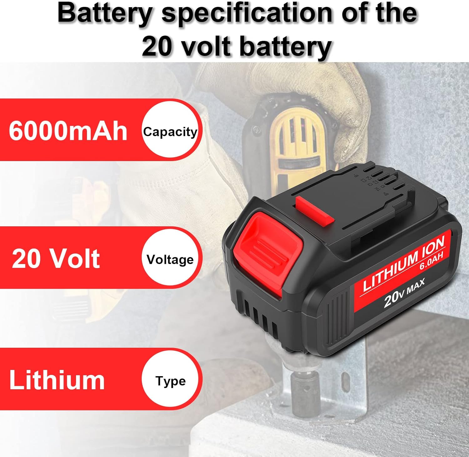 2-Pack 20Volt 6.0Ah Replacement Battery Compatible with Dewalt 20V Battery MAX DCB205 DCB206-2 DCB205-2 DCB204 DCB203 DCB201 DCD/DCF/DCG/DCS Series