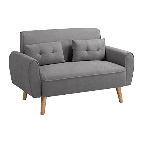 Shintenchi 47" Modern Linen Loveseat Sofa with 2 Pillows - Dark Grey | Compact, Stylish & Comfortable for Apartments, Studios & Small Spaces