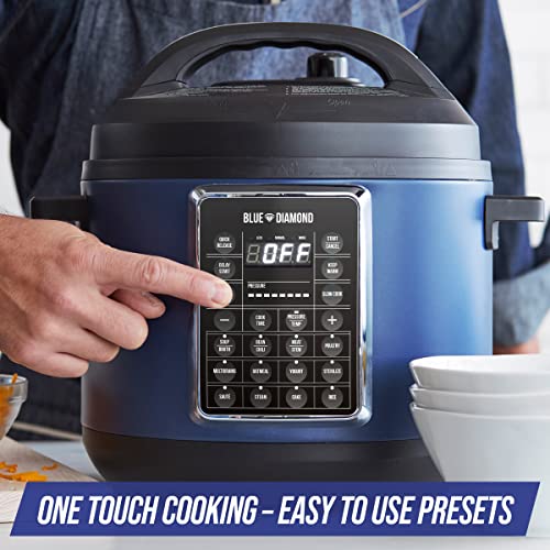 Blue Diamond Ceramic Nonstick, 16-in-1 6QT Electric Pressure Cooker, Slow Cooker, Rice Cooker, Yogurt Maker, Saute, Steamer and More, Programable