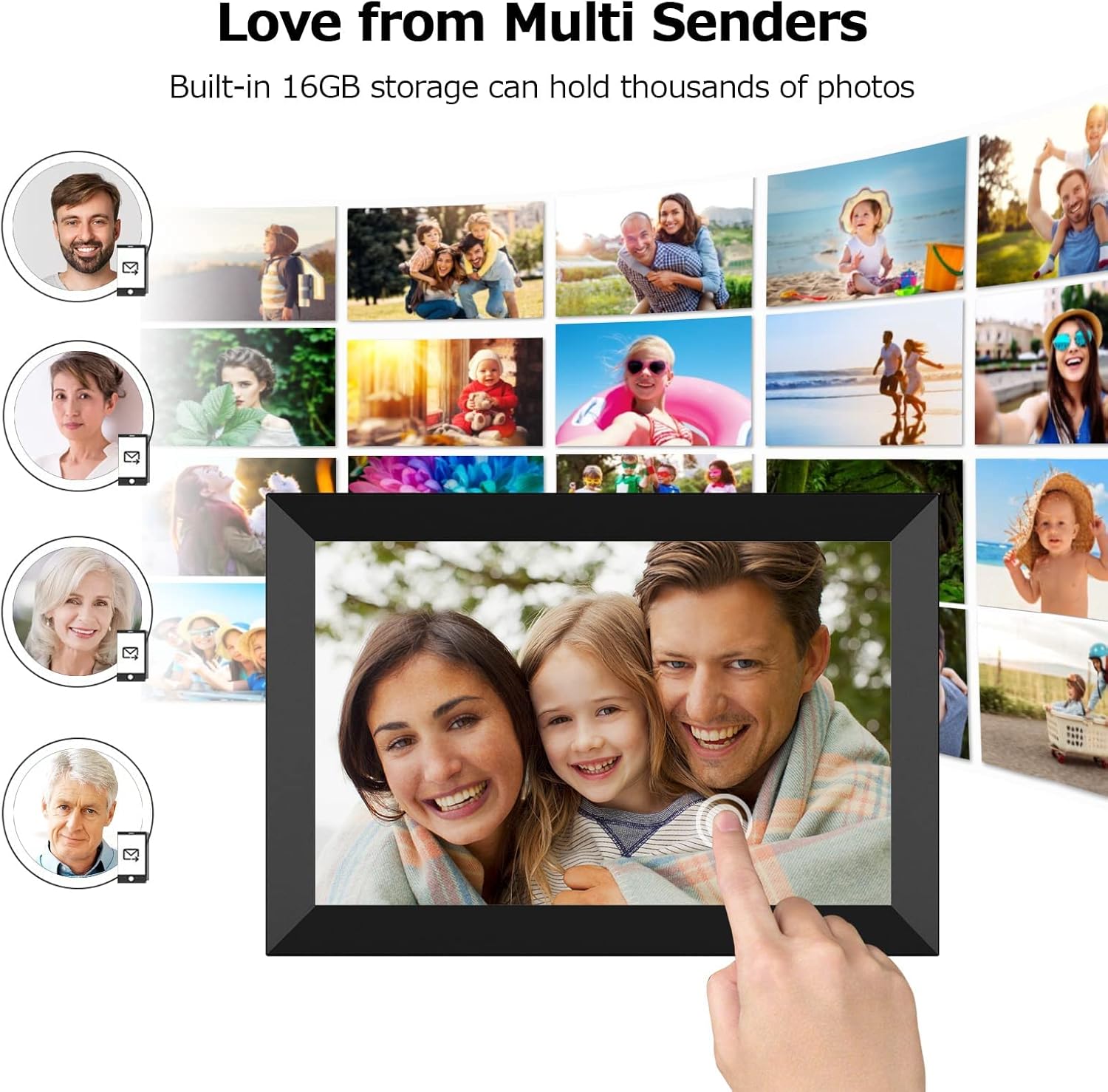 WiFi Digital Photo Frame 10.1 inch Work with Alexa Voice Control HD IPS Touch Screen, Built-in16GB Storage, Auto-Rotate Wall-Mountable