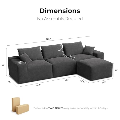 LIKIMIO 120" Modern L-Shaped Modular Sectional Sofa for Living Room, Corduroy Upholstery Green