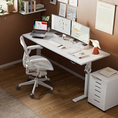 Agilestic L Shaped Electric Standing Desk with 2 Drawers, 63 Inch Ergonomic Adjustable Height Desk with Storage