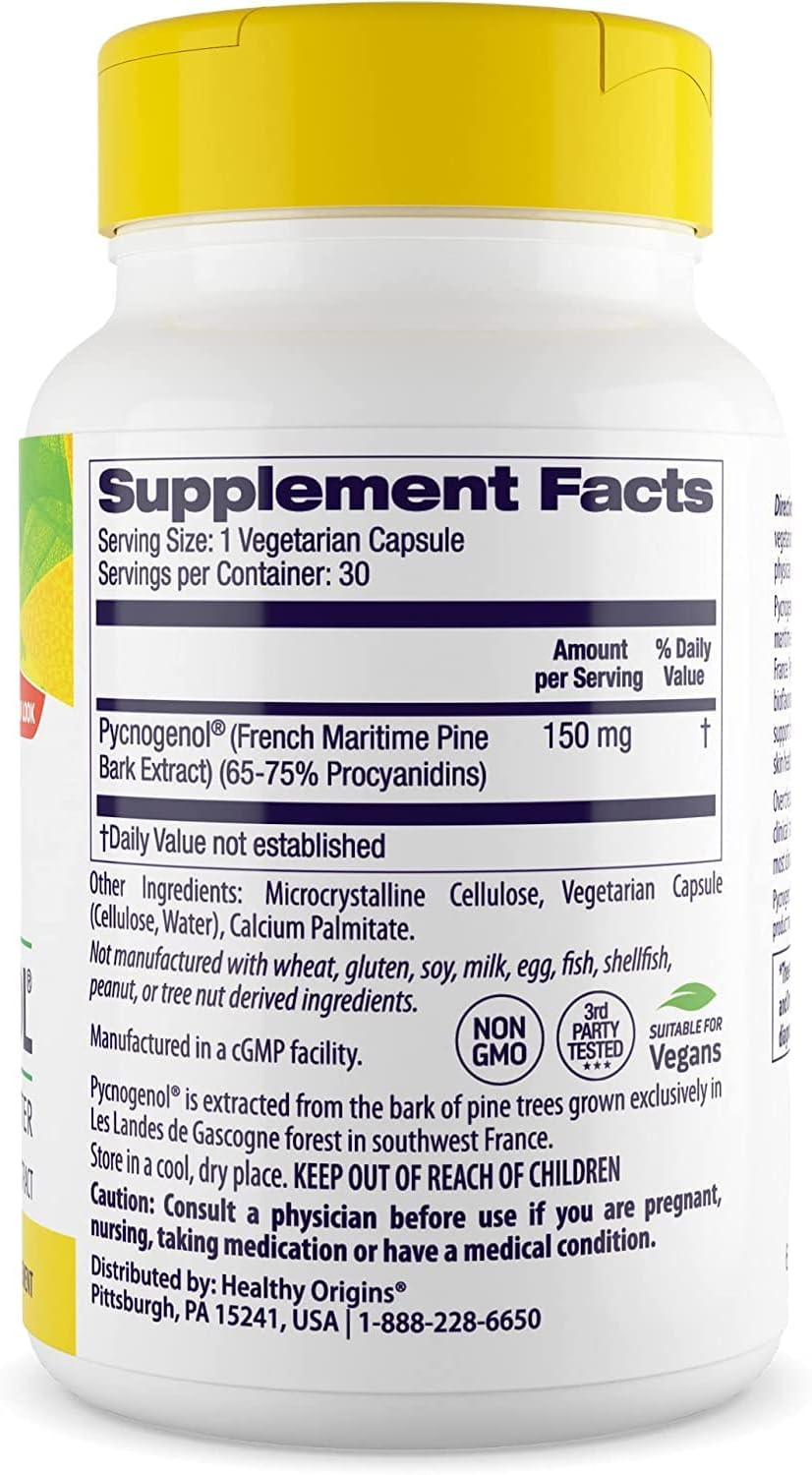 Healthy Origins Pycnogenol 150 mg - Premium Pine Bark Extract - French Maritime Pine Bark Extract for Heart Health, Skin Care & More