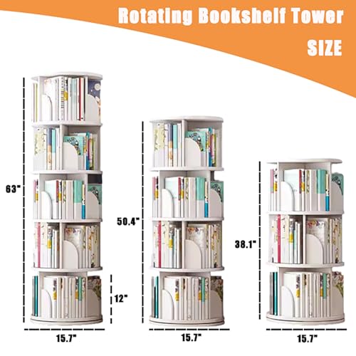 Rotating Bookshelf Tower,3/4/5 Tier Round Bookshelf Rotating Bookcase,Solid Wood Floor Standing Book Storage Rack