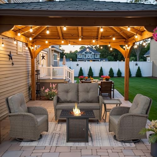 Patio Wicker Chairs Swivel Rocker - Outdoor Swivel Rocking Chairs Set of 2 with Rattan Side Table