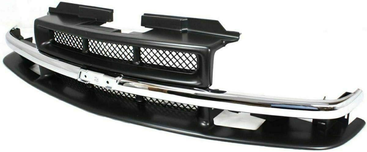 New Front Bumper Paintable Steel + Lower Valance Air Deflector Textured + Grille with Chrome Center Bar For 1998-2004 Chevrolet S10 Pickup 4WD Direct