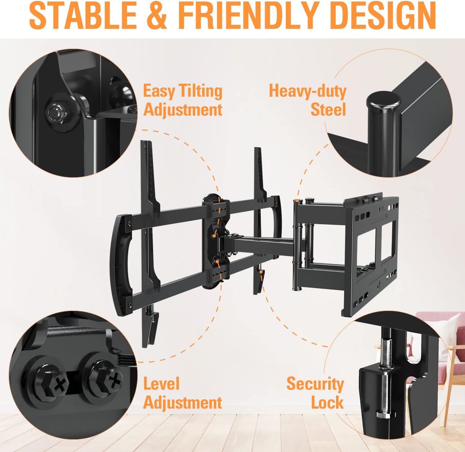 ELIVED Full Motion TV Wall Mount Swivel and Tilt for Most 42-70 Inch (Some up to 75") Flat Screen TVs, TV Mount Bracket with Articulating Arms