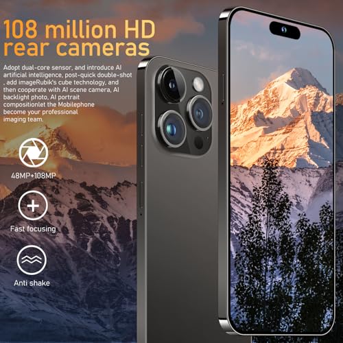 15 ProMax Smartphone, 6+256GB Unlocked Phone, Android 13.0, 48+108MP Zoom Camera, Mobile Phone with Build-in Pen,Long Battery Life 6800mAh, Dual SIM
