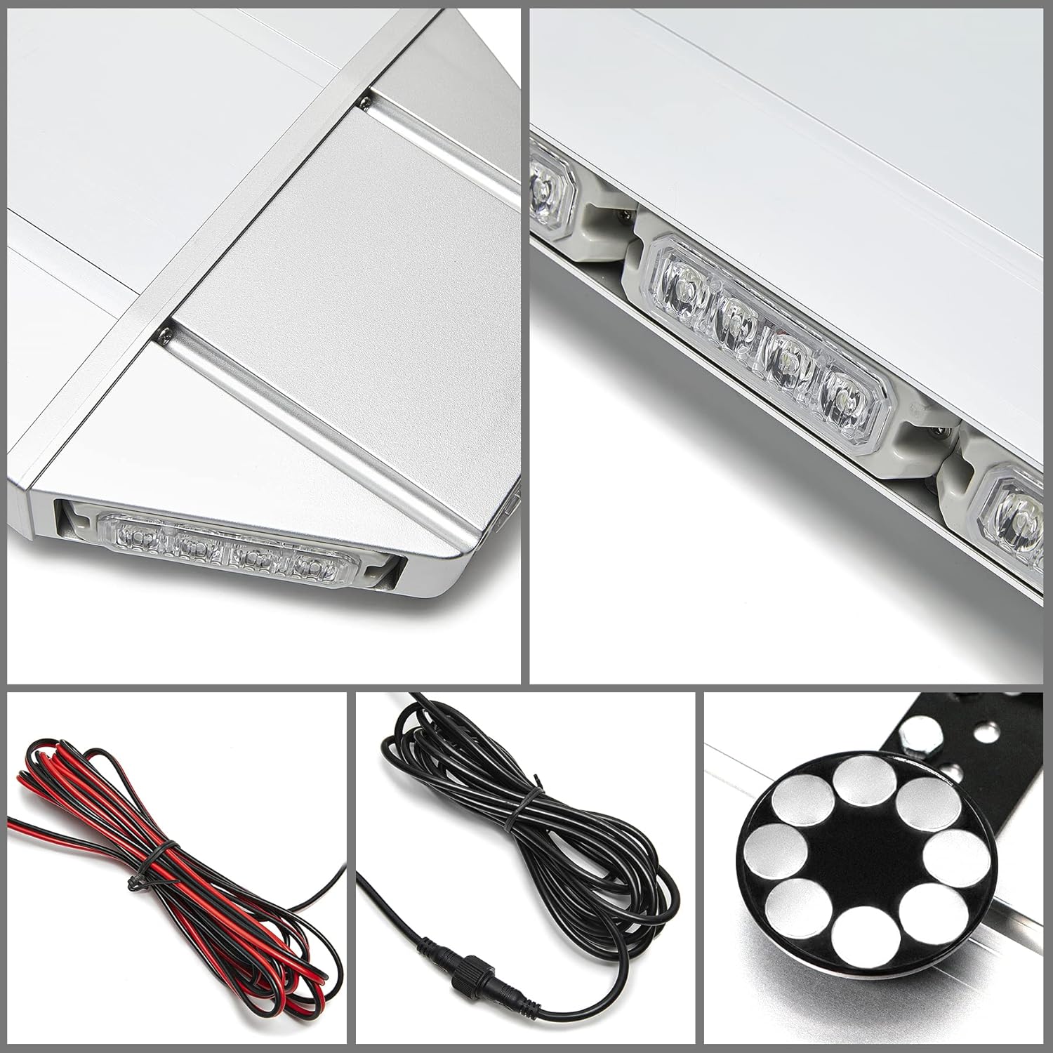 V-SEK LED Rooftop Emergency Warning Lights Strobe Light Bar Traffic Advisor-Amber&White