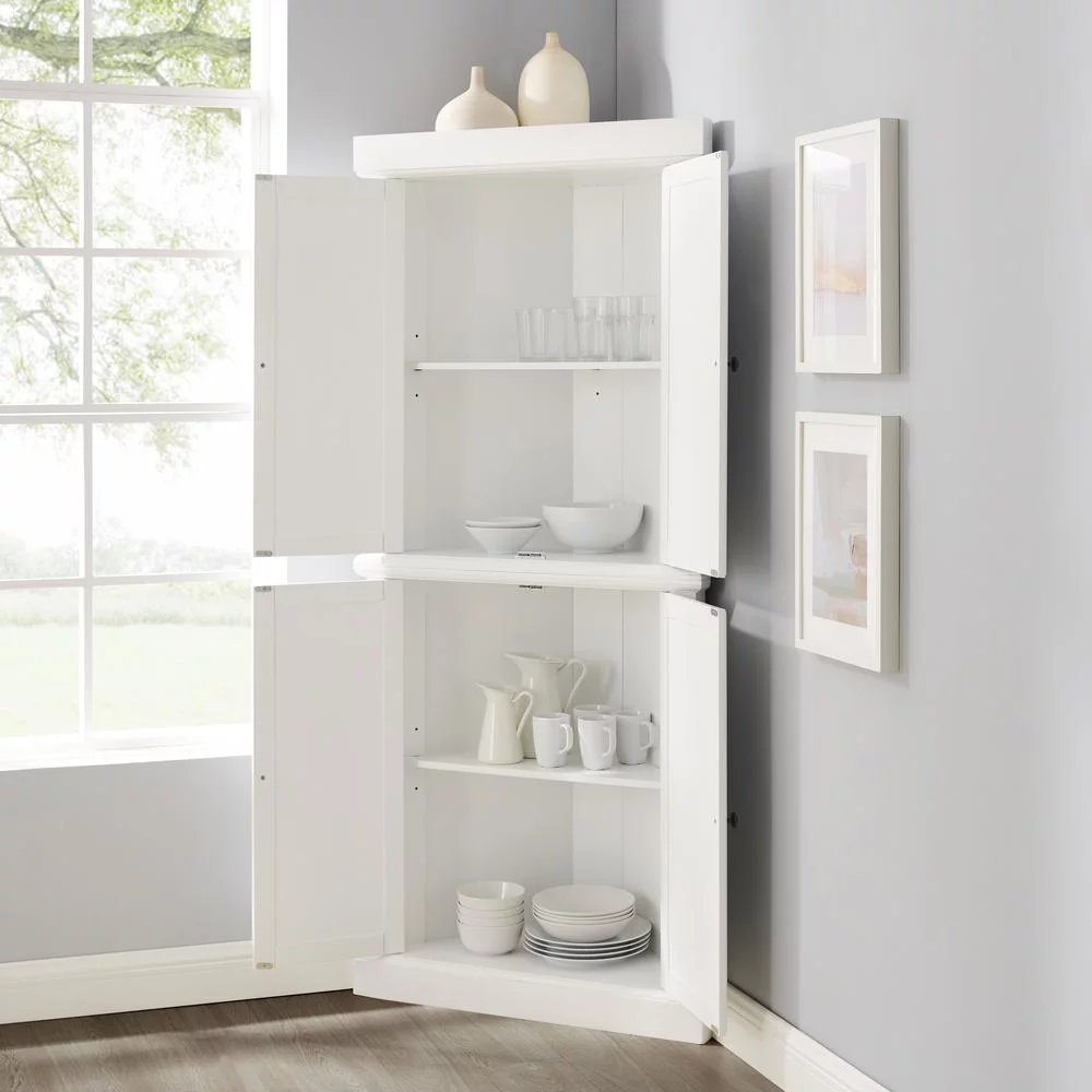 Crosley Furniture Shoreline 2-Piece Wood Corner Stackable Pantry in White