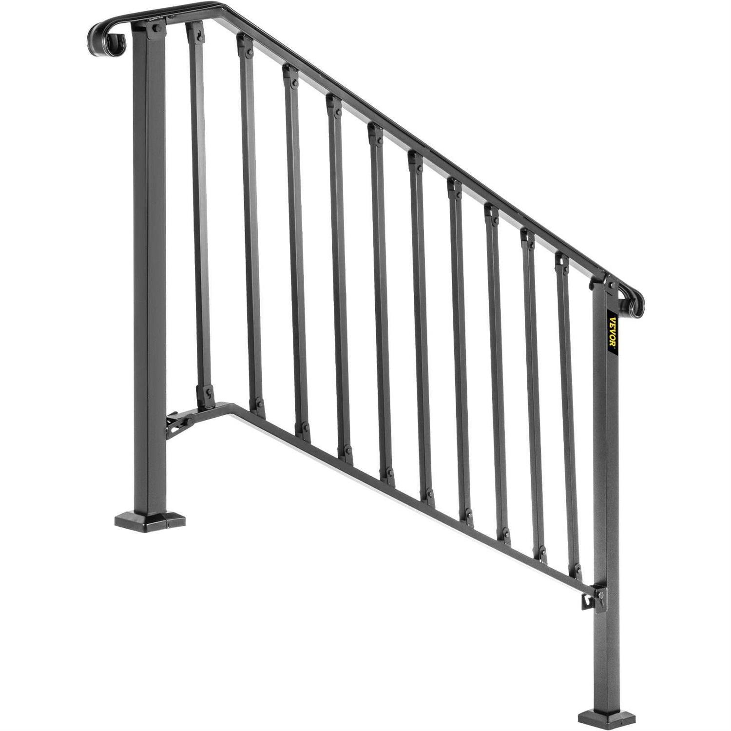 VEVOR Handrail Picket #4 Fits 4 or 5 Steps Matte Black Stair Rail Wrought Iron Handrail with Installation Kit Hand Rails for Outdoor Steps