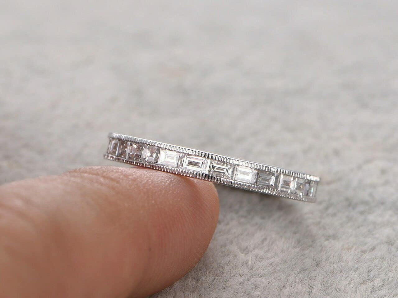 2ct Baguette Cut Moissanite Wedding Band Channel Set Eternity White Gold Plated