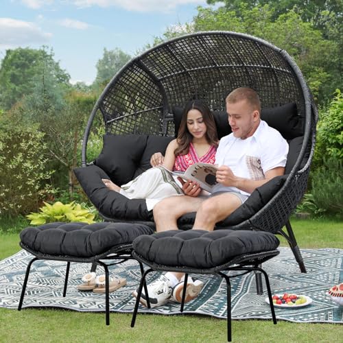 NICESOUL Stationary Egg Chair Indoor Outdoor Wicker Oversized Thick Cushions Egg Shaped Loveseat Chair