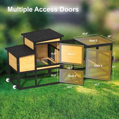 80'' Chicken Coop with Nesting Box, Outdoor Duck Coop, Chicken House for Outside, Wooden Chicken Coops with Run & Waterproof Asphalt Roof