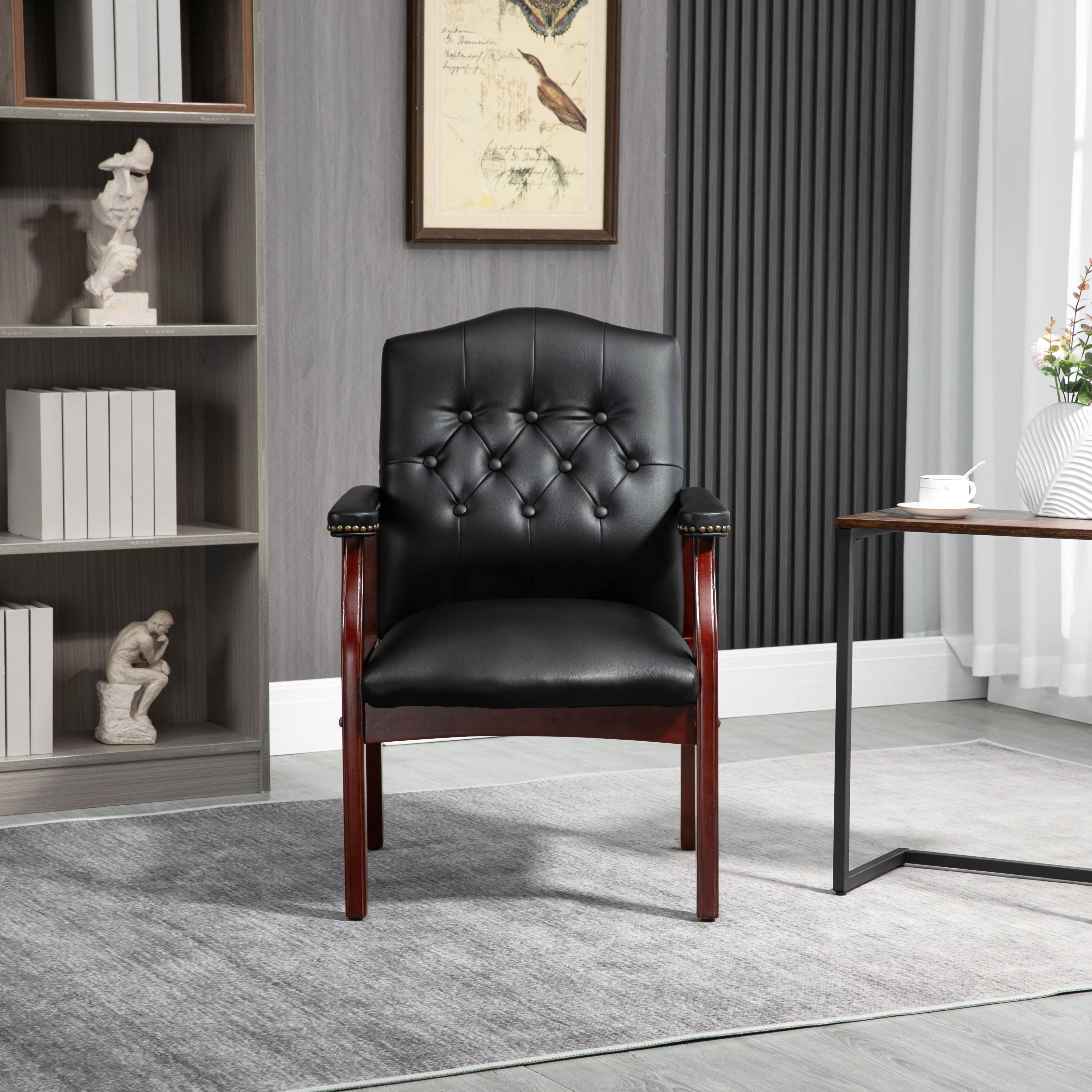 Leather Reception Guest Chairs W/Padded Seat and Arms Ergonomic Mid-Back Office Executive Side Chair for Meeting Waiting Room Conference Office Guest