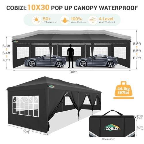 COBIZI 10x10 Pop up Canopy Tent Protable Canopy Tent with 4 Sidewalls Waterproof Commercial Instant Shelter for Parties, Wedding