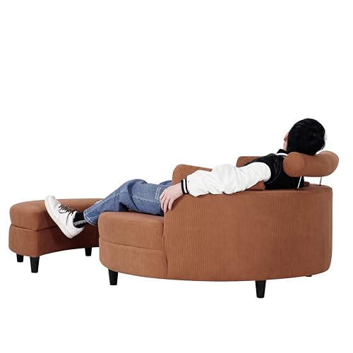 51.5-Inch Oversized Swivel Accent Barrel Chair with Storage Ottoman ,Button Decor and 4 Pillows