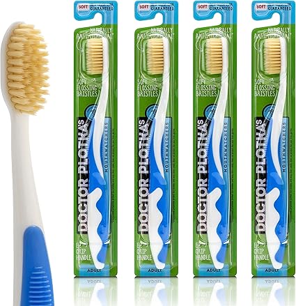 Soft Bristle Flossing Toothbrush Manual Soft Toothbrush for Adults, Ultra Clean Toothbrush, Good for Sensitive Teeth and Gums, Variety 4 Pack