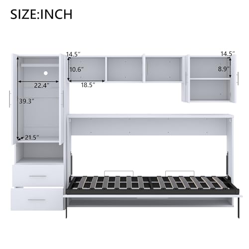 Harper & Bright Designs Twin Size Murphy Bed Cabinet Wall Bed Chest with Storage Shelves