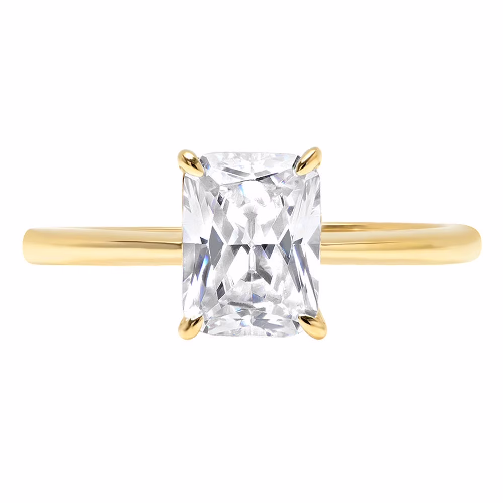 1.0 ct Radiant Cut Genuine Cultured Diamond VS1-VS2 G-H 14K Yellow Gold Solitaire Promise Wedding Statement Engagement Designer Ring size 8
