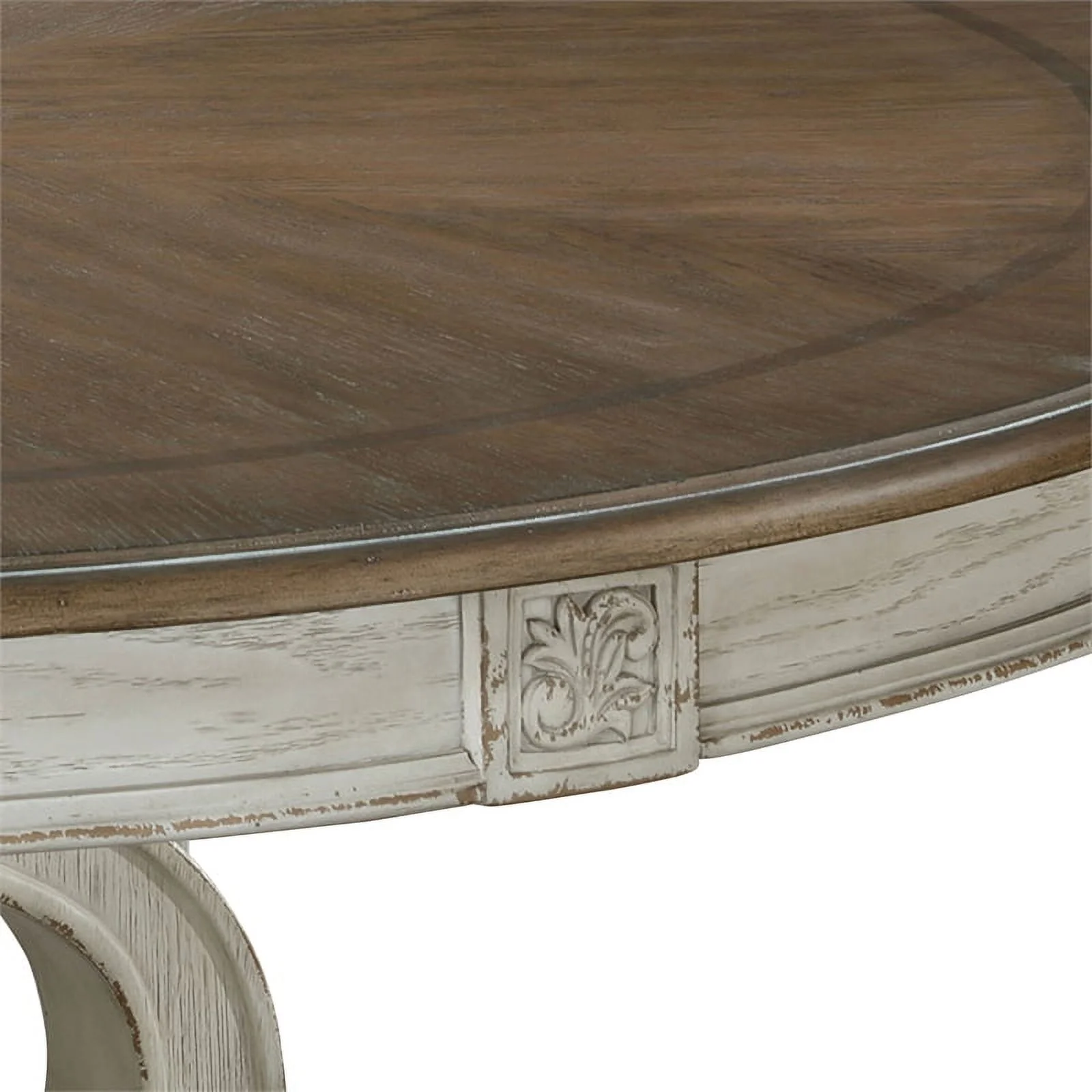 Furniture of America Clyde Rustic Wood Round Dining Table in Antique White