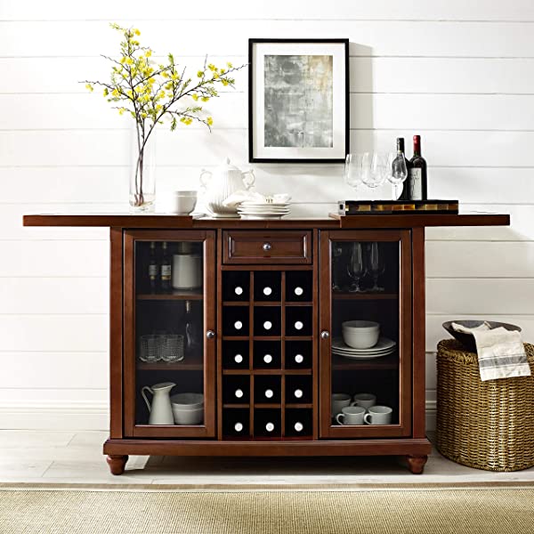 Crosley Furniture Lafayette Sliding Top Bar Cabinet, Black Black LaFayette