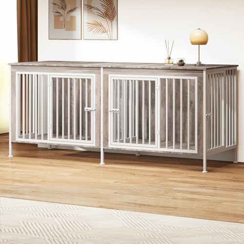 78 Inch Dog Crate Furniture for 2 Dogs,Extra Large Double Dog Kennel Furniture with Removable Divider, XXL Thick Wooden Dog Cage TV Stand