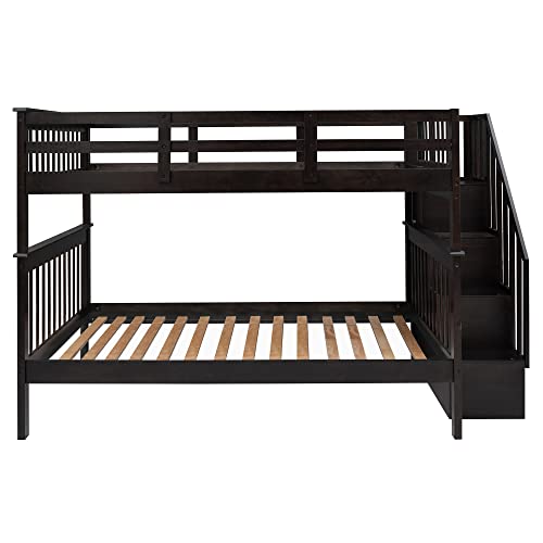 Ball & Cast Full Over Full Bunk Bed with Twin Size Trundle and Built in 4 Drawer,Wood Bunkbed w/Storage Ladder & Slat Support