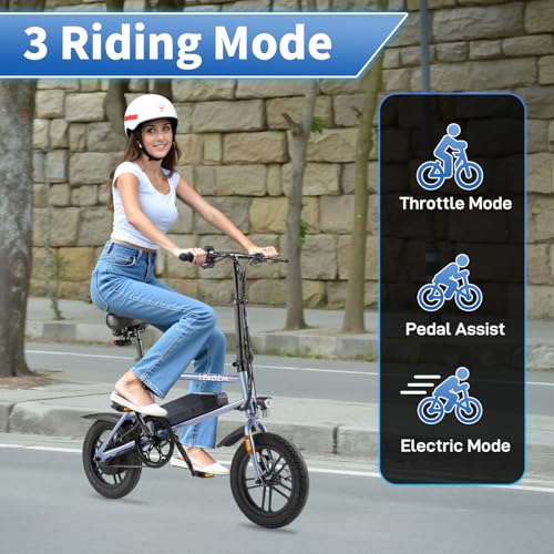 Winado Electric Bike for Adults, 14" Folding Electric Bicycle 450W Motor with Dual Disc Brakes, Max Range 25Miles(Pedal-Assist) & Speed 15.5MPH