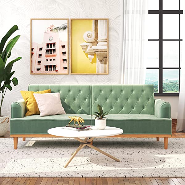 Mr. Kate Stella Vintage Convertible Sofa Bed Futon, Tan Linen