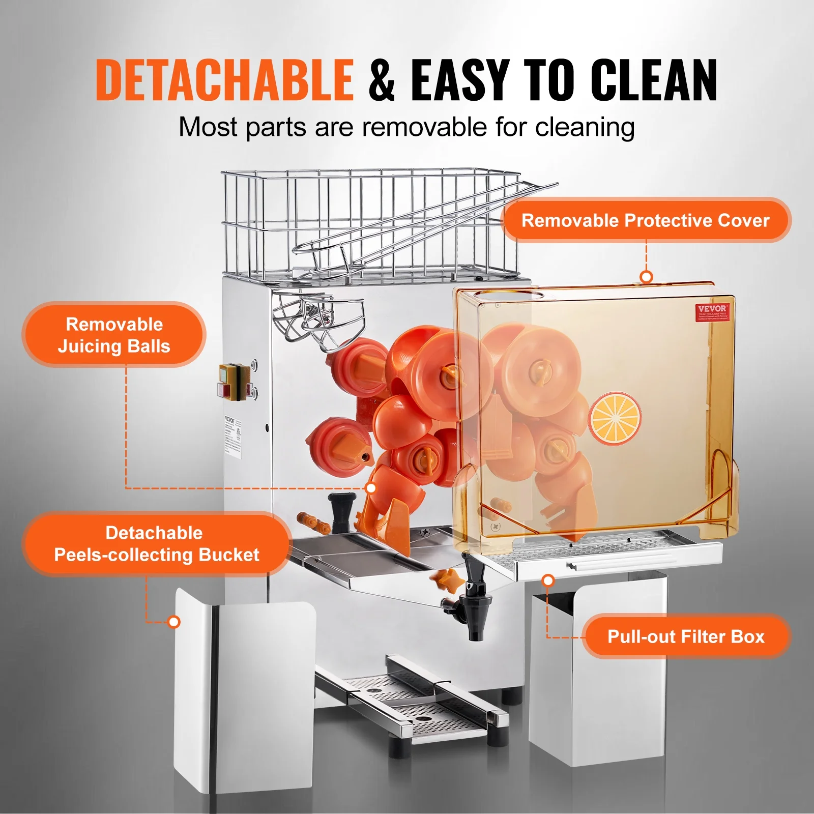 SKYSHALO Commercial Orange Juicer Machine 120W Juice Squeezer Extractor Water Tap