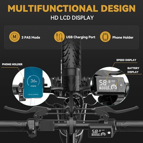 EBKAROCY Ebikes for Adults, 400W Motor 22MPH Max Speed, 14” Tire, 48V 15AH Removable Battery for Electric Bike, Multi-Shock Absorption, City Commuter