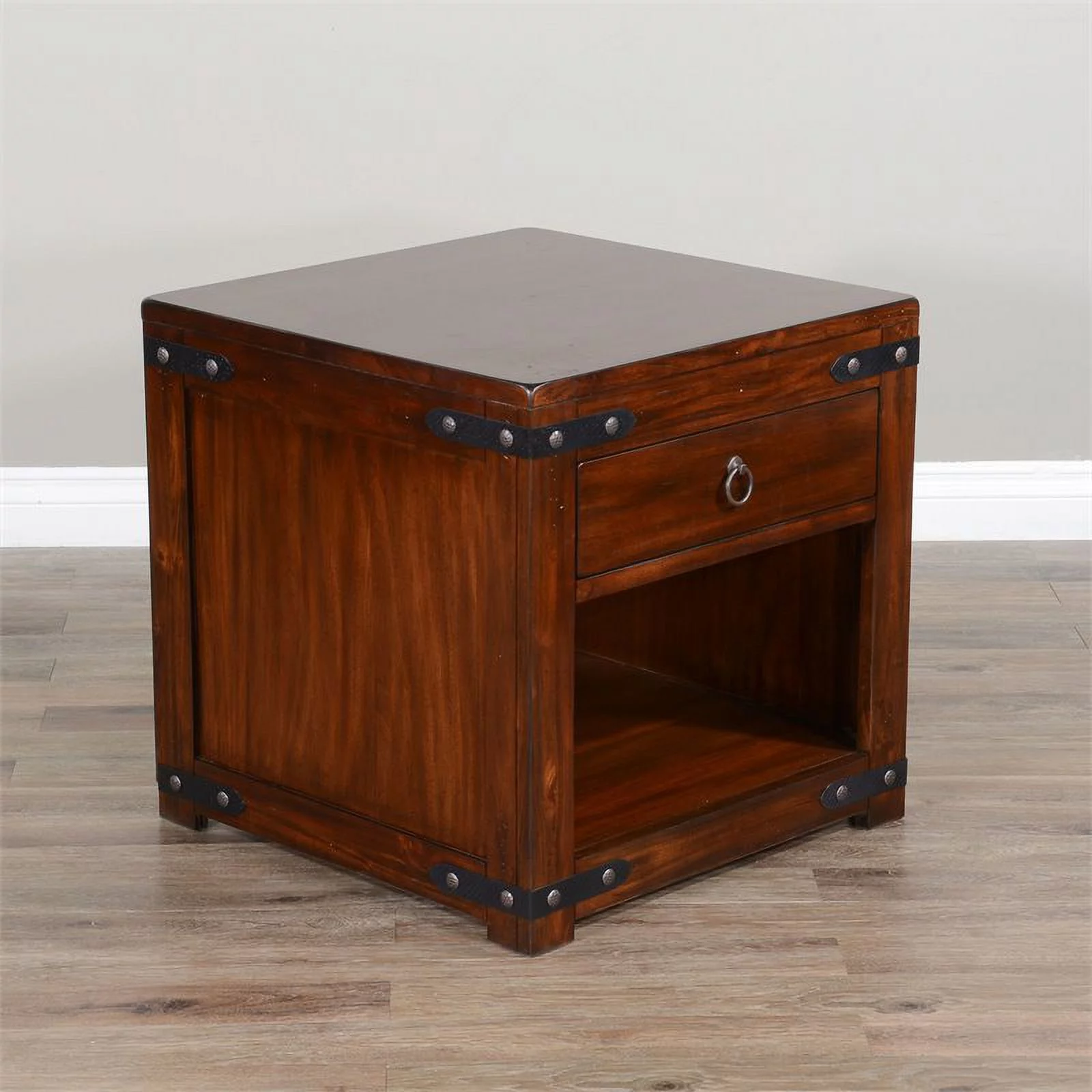 Home Square Santa Fe 24" Traditional Wood End Table in Dark Chocolate - Set of 2