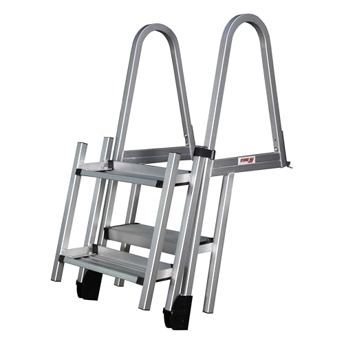 Extreme Max 3005.5284 Heavy-Duty Aluminum Pontoon & Dock Ladder with 15.75" Wide Fold-Up Steps - 3-Step, 300 lbs. Weight Capacity