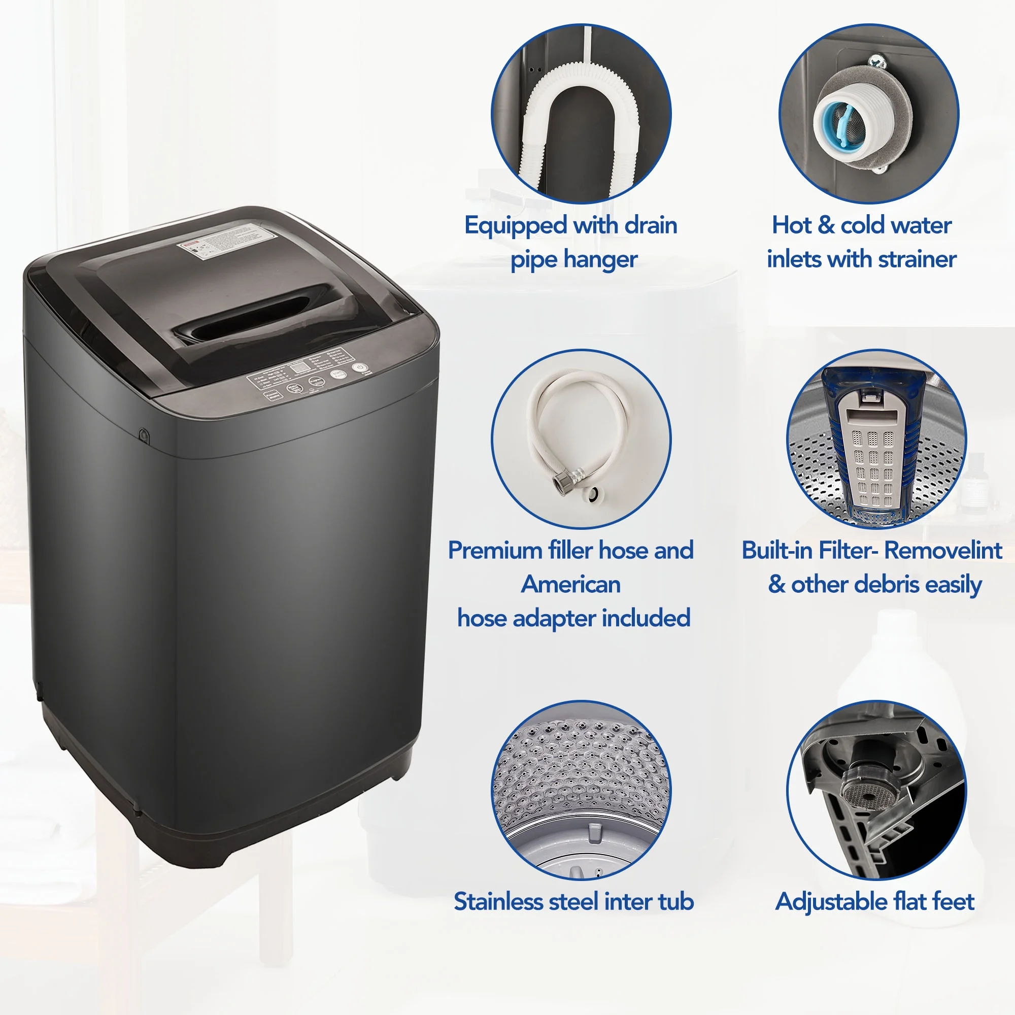 THINK 30,Portable home automatic washer, 2.0 Cu.ft. of laundry, 8 water levels/10 programs for apartments, college dorms, RVs