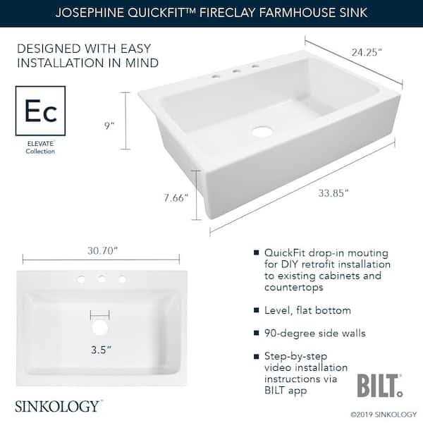 Sinkology Josephine 34 Quick-Fit Drop-In Farmhouse Single Bowl Fireclay Kitchen Sink - Shop Hardware Tools Online Store