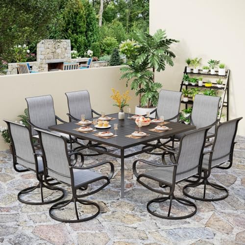 PHI VILLA 5 PCS Outdoor Patio Dining Set with Swivel Dining Chairs (Blue) and 37"x 37" Metal Steel Dining Table(1.57" Umbrella Hole)
