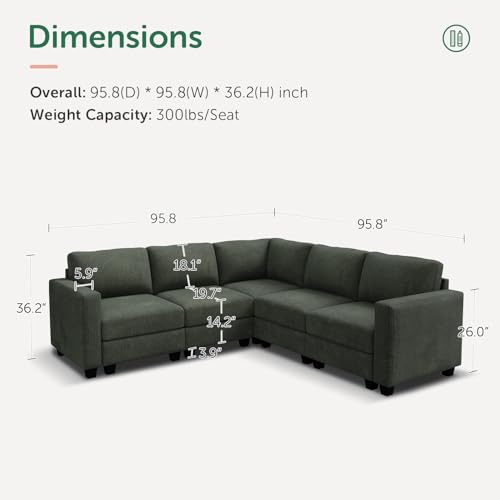 HONBAY Corduroy Modular Sectional Couch with Storage L-Shaped Sectional Couches for Living Room 6 Seater Modular Sofa, Dark Gray
