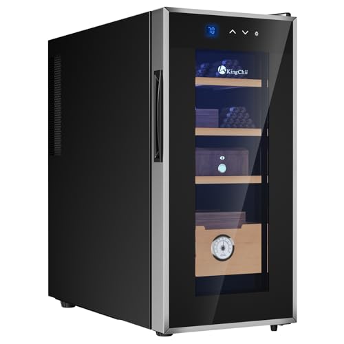 KingChii 16L Electric Cigar Humidors Temperature Control System, Cooling & Heating Humidor Cabinet with Spanish Cedar Wood Shelves & Hygrometer