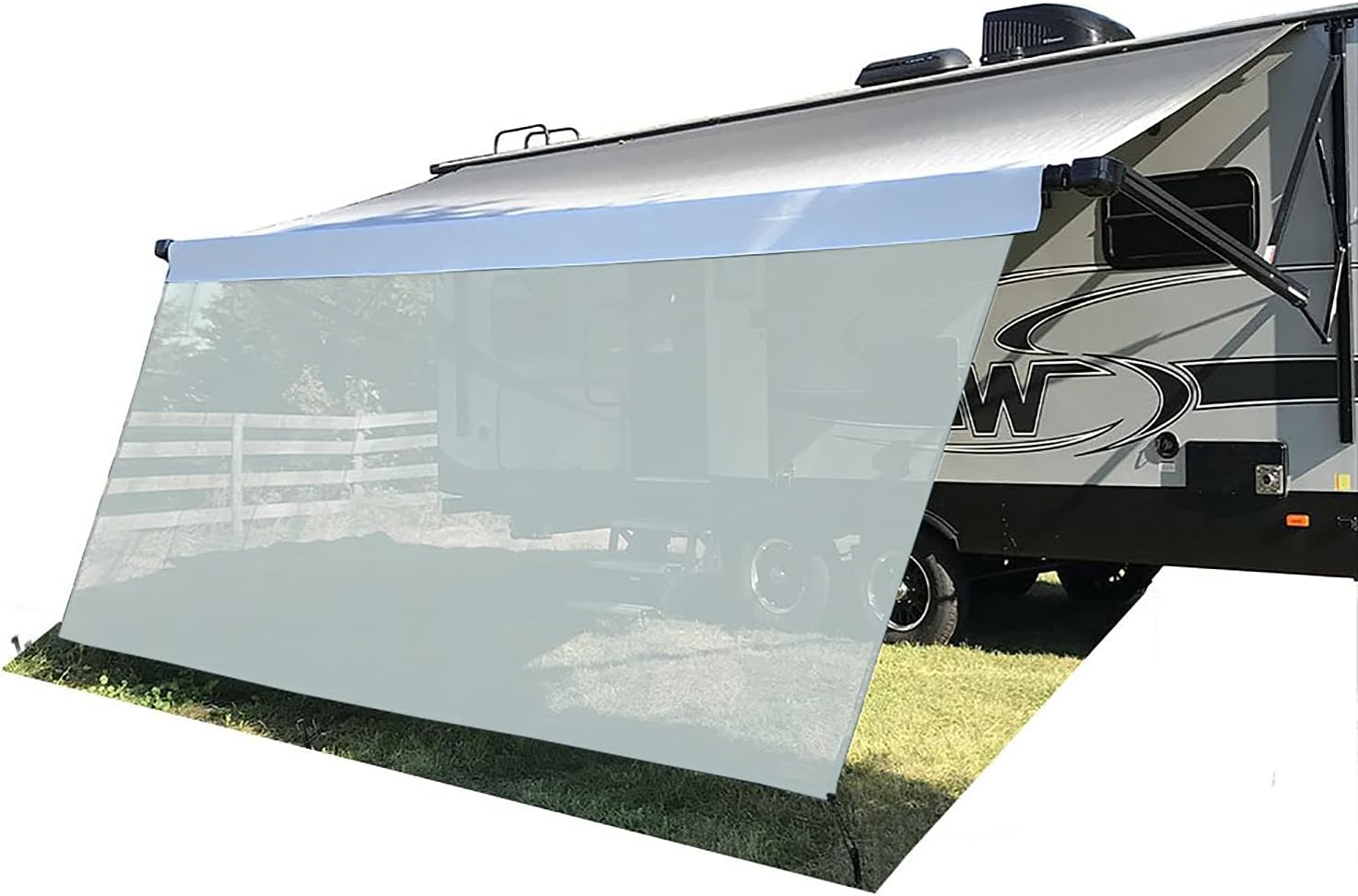 Tentproinc RV Awning Sun Shade Screen 8' X 15' 3'' Black Mesh Sunshade Camper Trailer Awning Shade Screen UV Blocker Completed Kits